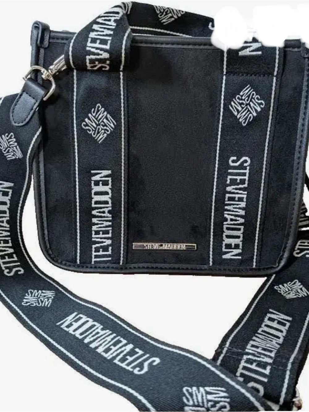 Steve Madden Black Logo Strap Messenger Bag